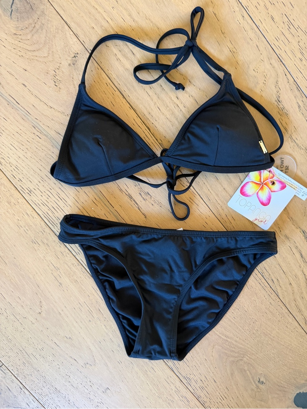 PAC Sun Topanga Gurls Black Triangle Bikini Set with Ties